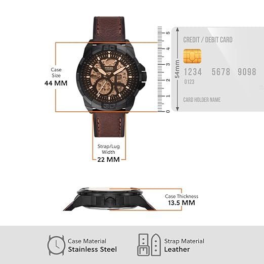 Fossil Men Leather Bronson Analog Black Dial Watch-Me3219, Band Color-Brown