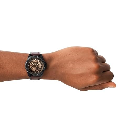 Fossil Men Leather Bronson Analog Black Dial Watch-Me3219, Band Color-Brown