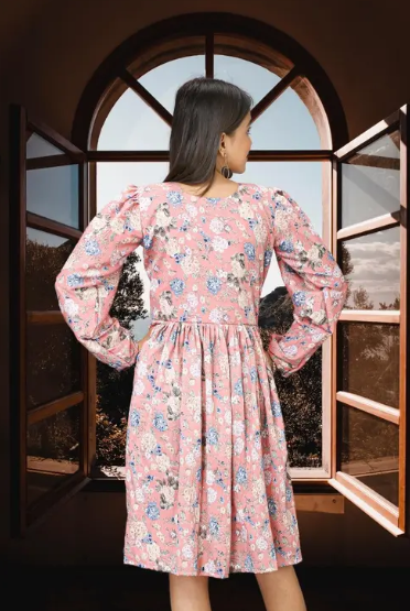 Trendy New Style Pink Floral Design Fit and Flare Dress for Women || Frock for Ladies || Frock for women