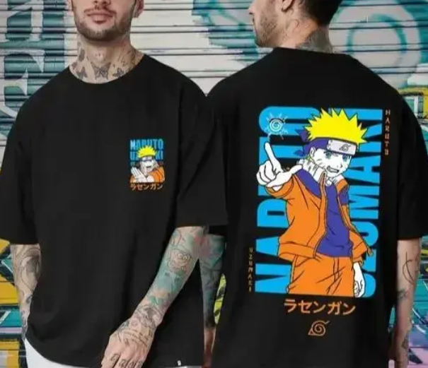 Manlino Mens Black Cotton Blend Graphic Printed Oversized T Shirt | Oversized T Shirt | Oversized T Shirt For Mens | Anime Oversized T Shirt | Naruto T Shirt | Over Size T Shirt For Men Anime