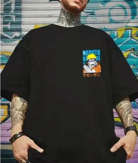 Manlino Mens Black Cotton Blend Graphic Printed Oversized T Shirt | Oversized T Shirt | Oversized T Shirt For Mens | Anime Oversized T Shirt | Naruto T Shirt | Over Size T Shirt For Men Anime